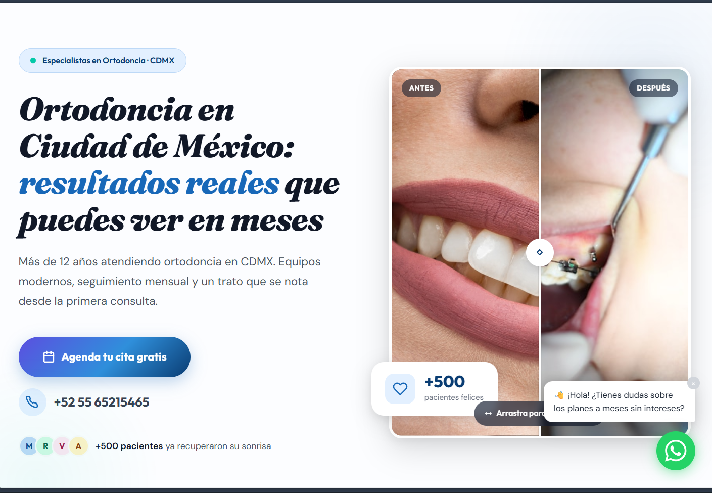 Página de inicio de la landing de Clínica Dental Sonríe