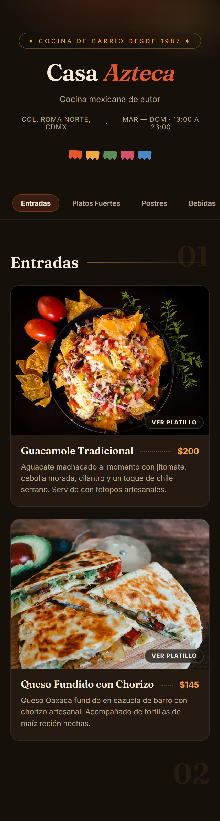 Menú digital de Casa Azteca en un celular